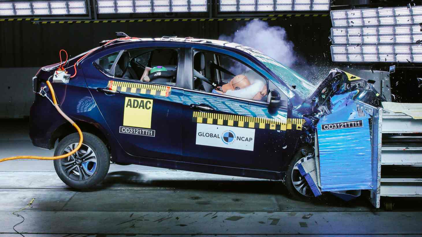 The Tata Tigor EV Ziptron is the first electric car to be tested by Global NCAP. Image: Global NCAP