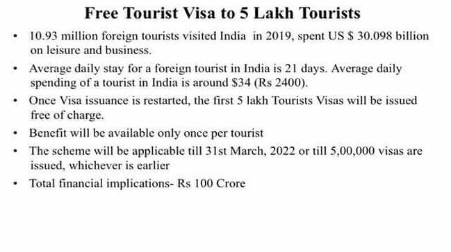 The scheme will be applicable till 31 March or till 5 lakh tourist visas are issued. PIB