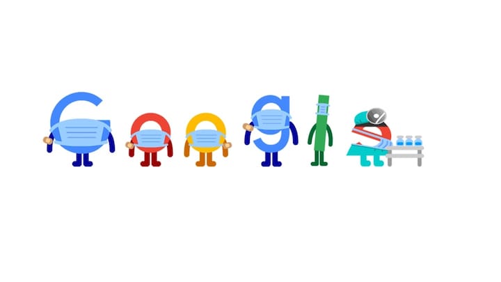 Today's Google Doodle is an adorable reminder to wear a mask and get vaccinated