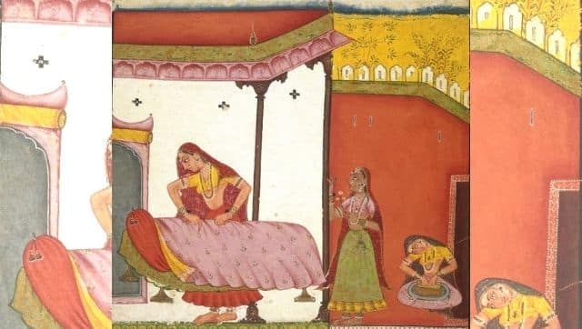 A vasakasajja makes the bed while waiting for her beloved. Image via Wikimedia Commons