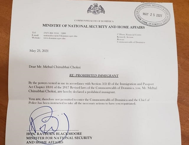 Dominican government's letter to Mehul Choksi. News18