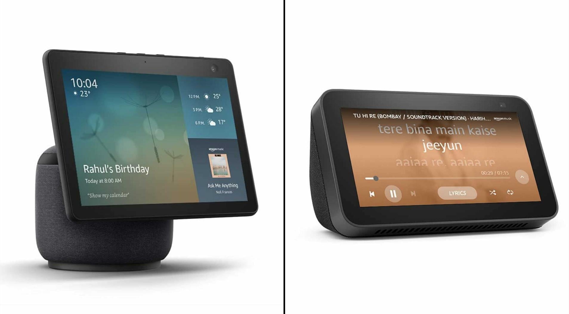 The Amazon Echo Show 10 (left) costs Rs 24,999, while the Echo Show 5 costs Rs 6,999 for a limited period. Image: Amazon