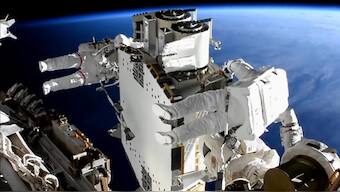 Two astronauts complete six-hour spacewalk to install solar panels on the ISS