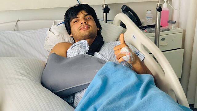 Javelin thrower Neeraj Chopra after his elbow surgery in 2019. Image courtesy: Twitter/@Neeraj_chopra1