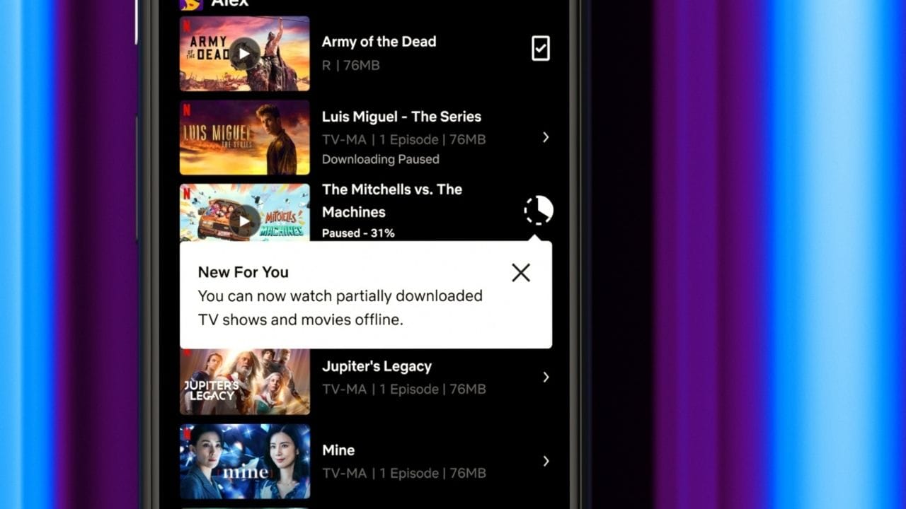 Netflix partial downloads feature now available for Android users.