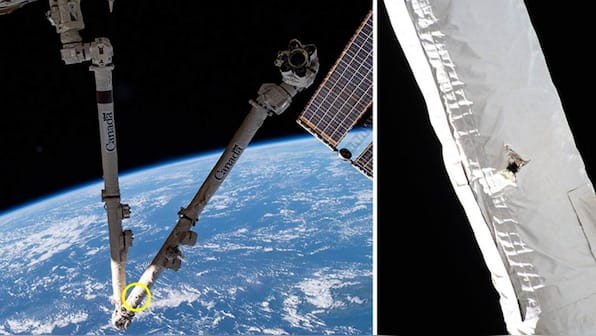 NASA, CSA find holes in the space station's Canadarm2 caused by orbital debris