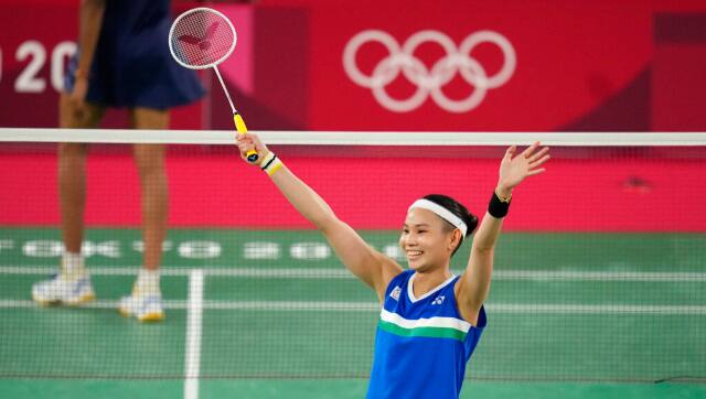 Chinese Taipei's Tai Tzu-ying celebrates after defeating India's PV Sindhu in the badminton women's singles semi-final. AP