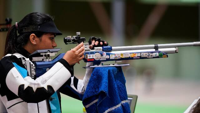Apurvi Chandela competes in the women's 10m air rifle event. AP