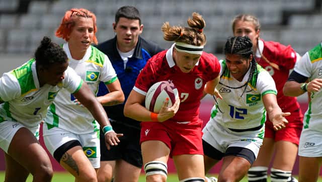 Canada women began their Rugby 7s competition with a thumping 33-0 win over Brazil, only to lose 14-26 to Fiji in their next match a few hours later. AP 