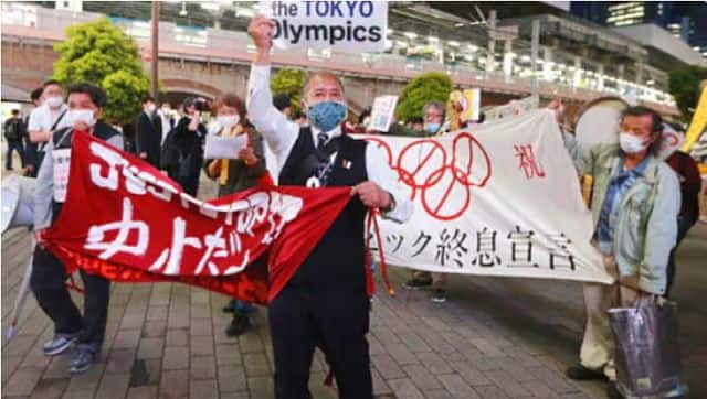 File image of demonstrators protesting against the Tokyo 2020 Olympics in Tokyo. AP 