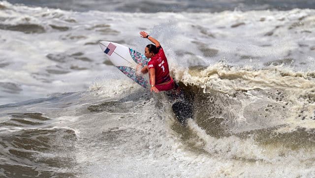 USA’s Carissa Moore claimed the first-ever women’s surfing gold medal. AP 