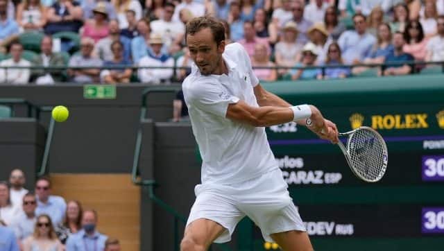 Daniil Medvedev in action at Wimbledon. AP