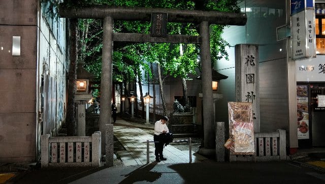 A torii gate stands at the entrance to a shrine ahead of the 2020 Summer Olympics. AP 