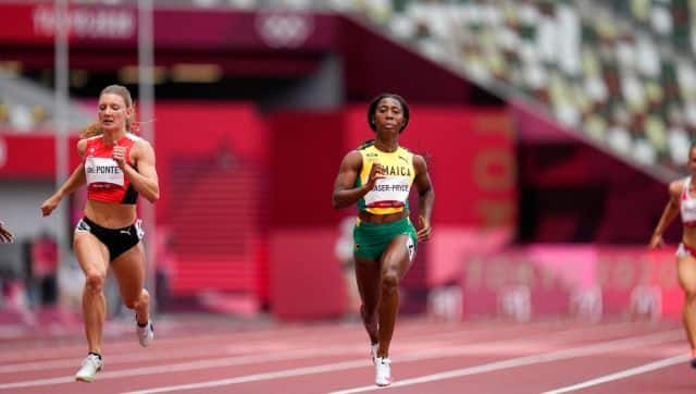 Jamaican veteran sprinter Shelly-Ann Fraser-Pryce in action during the women's 100m heats in the 2020 Tokyo Olympics. AP