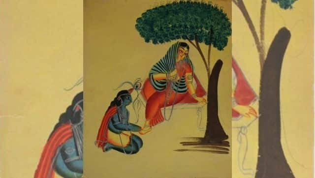 A swadhinapatika and her beloved, who, in the traditional repertoire is most often than not, Lord Krishna. Image via Wikimedia Commons