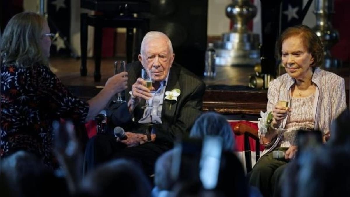 Former US President Jimmy Carter and wife Rosalynn celebrate 75 years of marriage