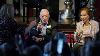 Former US President Jimmy Carter and wife Rosalynn celebrate 75 years of marriage