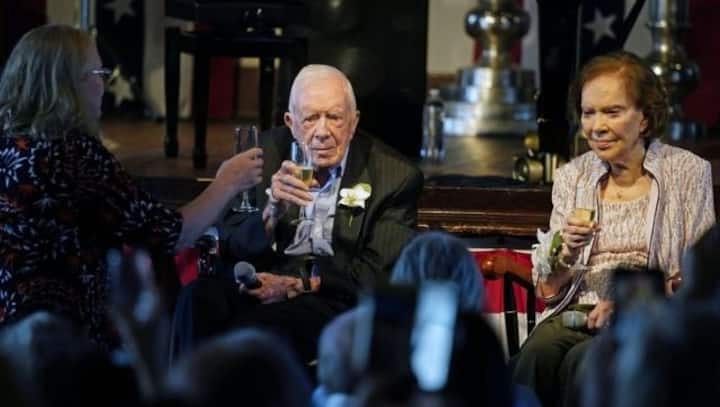 Former US President Jimmy Carter and wife Rosalynn celebrate 75 years of marriage