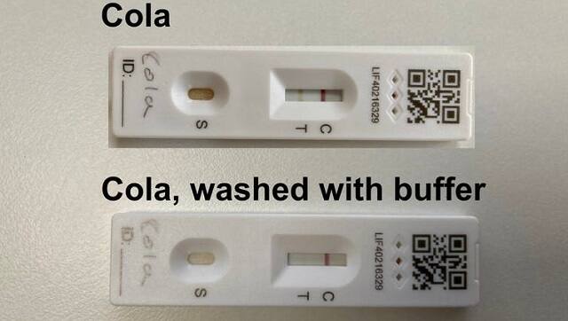 Top, LFT with cola. Bottom the same LFT later washed with buffer. author provided