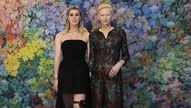 Honor Swinton Byrne, left, and Tilda Swinton pose for photographers at the photo call for the film 'The Souvenir- Part II' at the 74th international film festival, Cannes, southern France, Thursday, July 8, 2021. (Photo by Vianney Le Caer/Invision/AP)