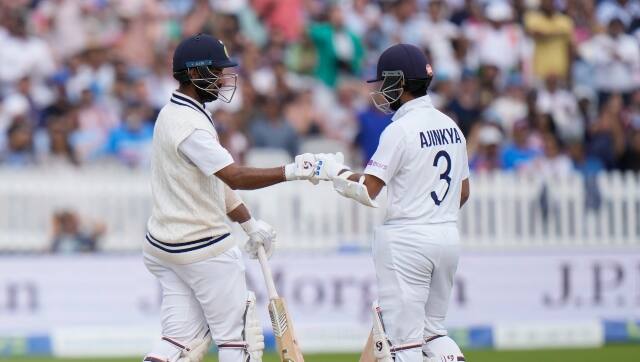 Cheteshwar Pujara and Ajinkya Rahane in action on Day 4 of second Test. AP 