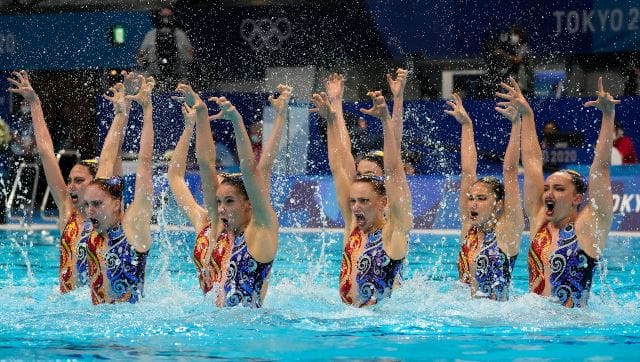 The Australian artistic swimming team in action in the 2020 Tokyo Olympics. AP