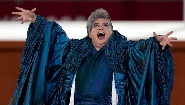 Tomotaka Okamoto performs during the closing ceremony in the Olympic Stadium at the 2020 Summer Olympics. AP/Charlie Riedel