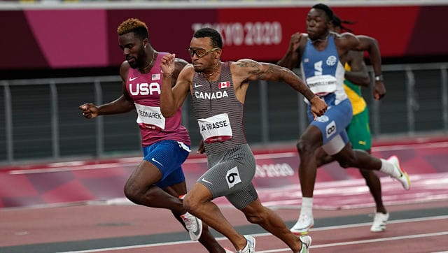 Canada’s Andre de Grasse set a national record of 19.62 seconds as he clinched the men’s 200m gold medal. AP 