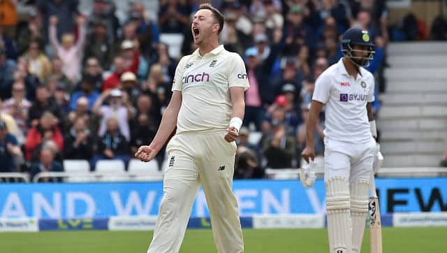 Ollie Robinson, who was suspended after first Test against New Zealand in June for racist tweets that resurfaced on Twitter, returned to playing for the England side in style. He picked up his first five-wicket haul in Tests, with figures of 5/85 in the first Indian innings. AP 
