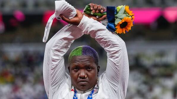 Tokyo Olympics 2020: US shot putter Raven Saunders in first Olympic podium protest