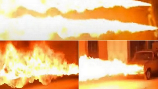 Watch: Russian mechanic improvises car into flame-throwing machine Watch: Russian mechanic improvises car into flame-throwing machine