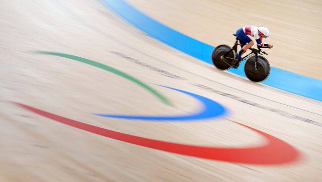 Great Britain’s Sarah Storey competes during the Women’s C5 3000m Individual Pursuit at the Izu Velodrome at the Tokyo 2020 Paralympic Games in Tokyo on Wednesday. OIS via AP Photo