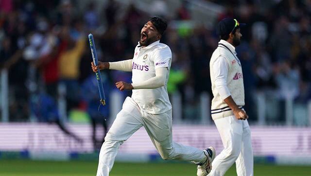 India pacer Mohammed Siraj is ecstatic after getting rid of James Anderson, who was the last to be dismissed on Day five of the second Test between England and India at Lord’s. Virat Kohli and Co registered a memorable 151-run win on a dramatic final day to lead the Test series 1-0. AP 