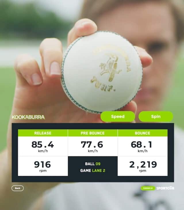 Smart ball with speed and spin data points