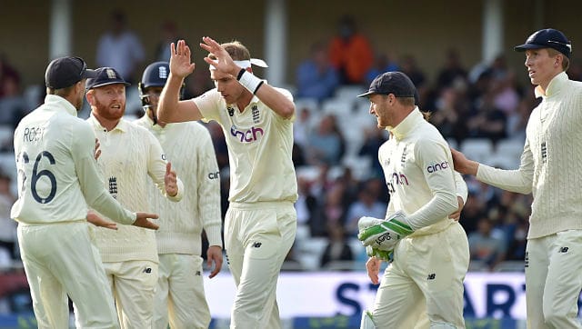 Stuart Broad got rid of the only Indian wicket in the second innings, when KL Rahul (26) was caught behind by Jos Buttler. AP 