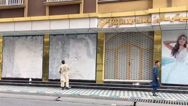Even before Taliban could cement its political footprint in Afghanistan, Islamic fighters could be seen erasing testaments of development and how far Kabul had come in terms of normalising women’s lives. capital Kabul is already facing a grim makeover. Posters of women on showro@MalikAchkJourno 