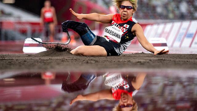 Kaede Maegawa of Japan competes in the Women's Long Jump - T42 Athletics Final at the Olympic Stadium in the Tokyo 2020 Paralympic Games on Thursday. She was involved in a traffic accident in 2012, which resulted in the amputation of her right leg below the knee. She has launched her own business selling personally-designed prosthetic limbs, jewellery, bags, clothing, footwear and clay models. OIS via AP Photo