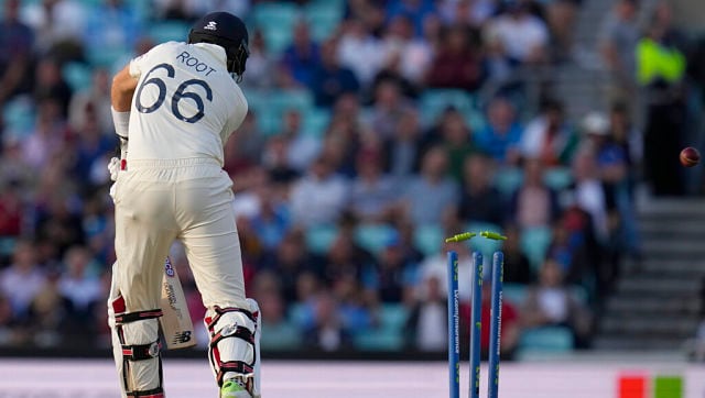 England’s Joe Root is clean bowled by India’s Umesh Yadav on the first day of the 4th Test. AP