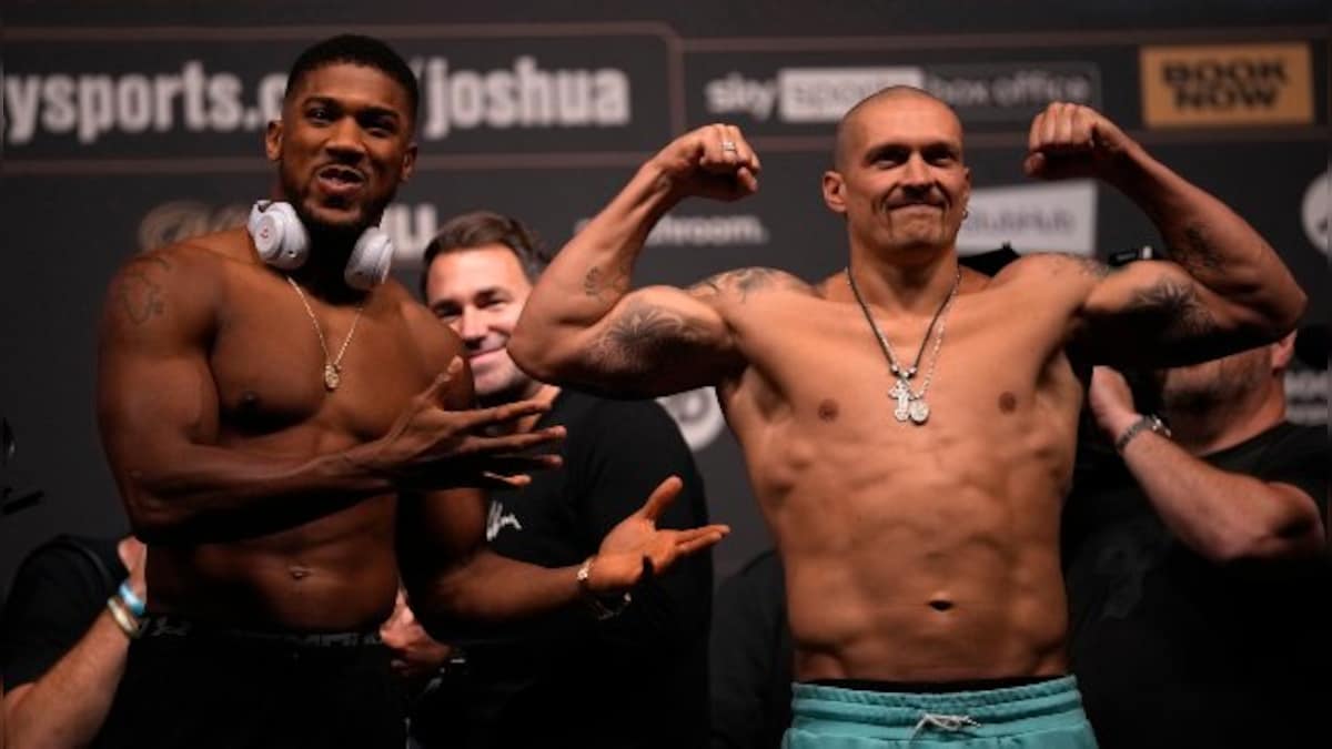 Anthony Joshua weighs in 19 pounds heavier than opponent Oleksandr Usyk ahead of title defence