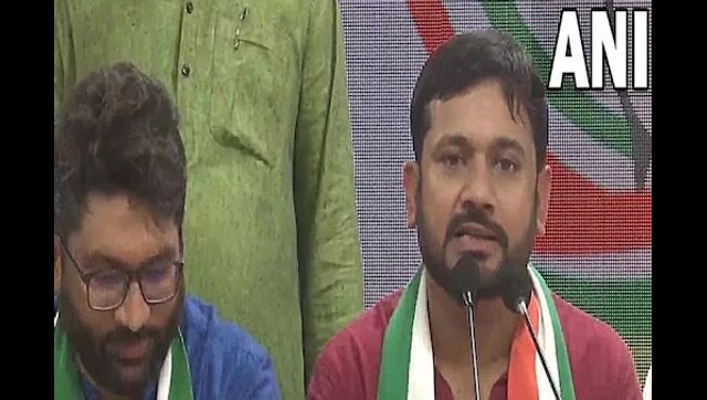 Ex-JNU student union president Kanhaiya Kumar joins Congress; Jignesh Mevani extends support to party Ex-JNU student union president Kanhaiya Kumar joins Congress; Jignesh Mevani extends support to party
