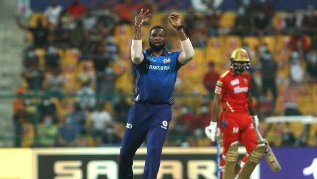 Kieron Pollard was adjudged Man of the Match with a match-changing 2 wickets in a single over. The second, to get rid of KL Rahul, was his 300th in T20 cricket. He thus became the 11th bowler to 300 wickets in T20 cricket. Image: Sportzpics