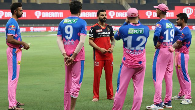 India and RCB captain Kohli was seen spending time with RR youngsters after the match. Image: Sportzpics for IPL