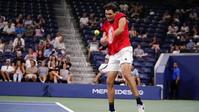 Taylor Fritz, of the United States, return the ball during the first round of the US Open tennis championships, Tuesday, Aug. 31, 2021, in New York. (AP Photo/Frank Franklin II)