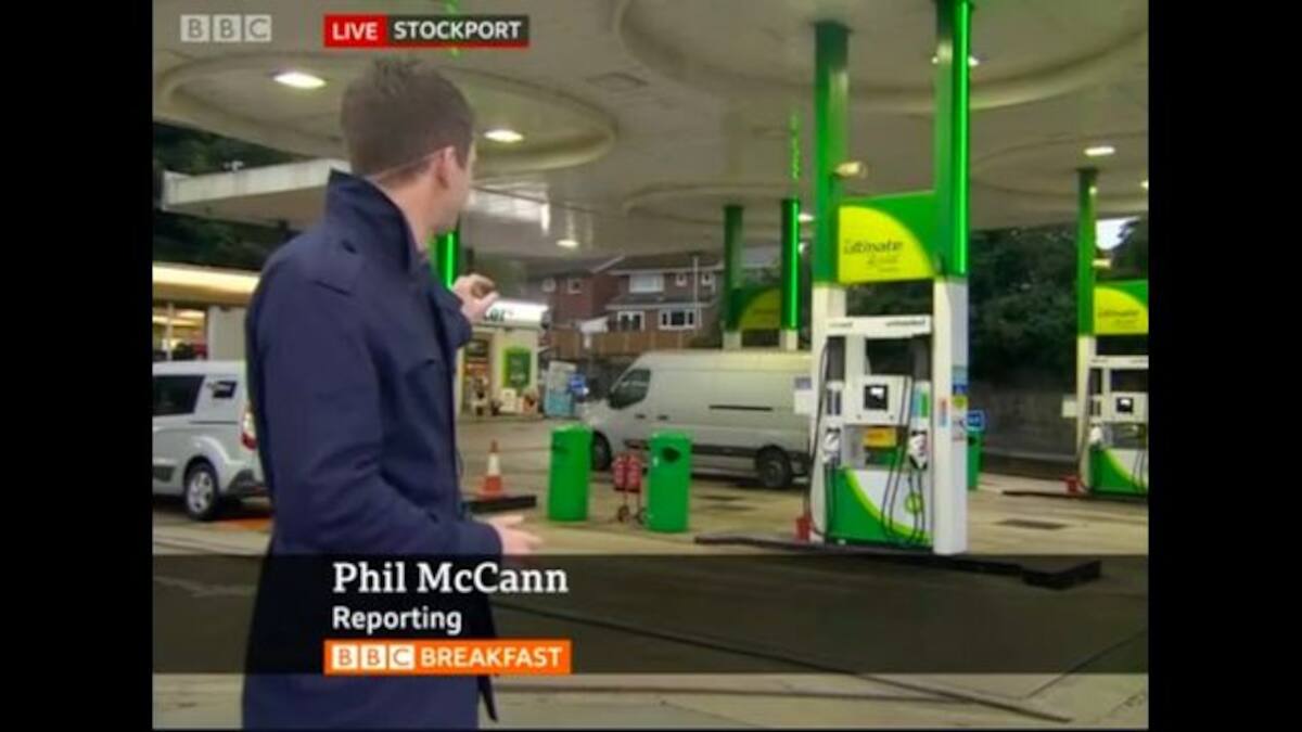 BBC reporter Phil McCann triggers 'fill my can' memes as he covers fuel