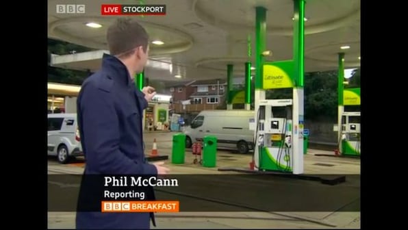 BBC reporter Phil McCann triggers 'fill my can' memes as he covers fuel shortage in UK