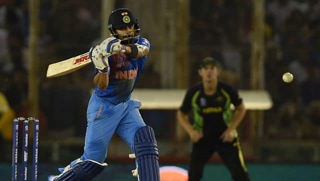 India’s Virat Kohli plays a shot during the World T20 cricket tournament match between India and Australia. AFP