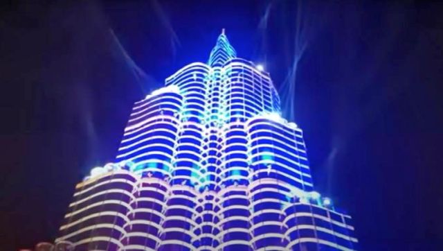 Laser light show at Kolkata's 'Burj Khalifa' pandal stopped over COVID-19 fears Laser light show at Kolkata's 'Burj Khalifa' pandal stopped over COVID-19 fears