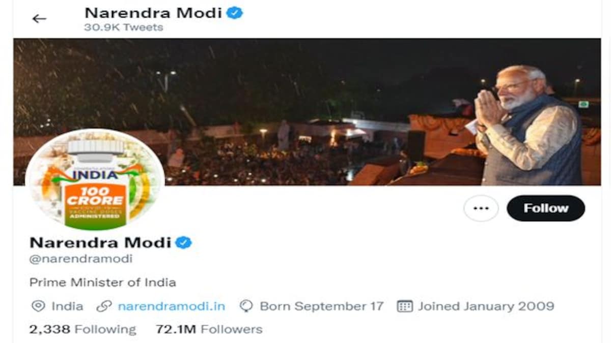 Narendra Modi changes Twitter profile picture to mark one billion vaccination milestone