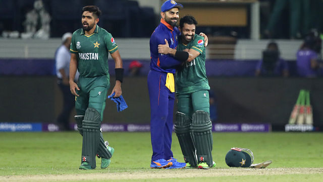 T20 World Cup 2021: Virat Kohli hugs Mohammad Rizwan, social media calls it 'true spirit of cricket' T20 World Cup 2021: Virat Kohli hugs Mohammad Rizwan, social media calls it 'true spirit of cricket'