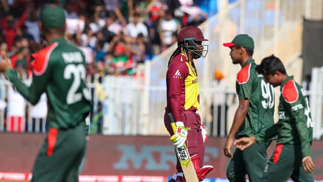 Bangladesh won the toss and opted to field first. West Indies lost Chris Gayle to Mahedi Hasan, with their score reading 18/2 after 4.2 overs. AP 